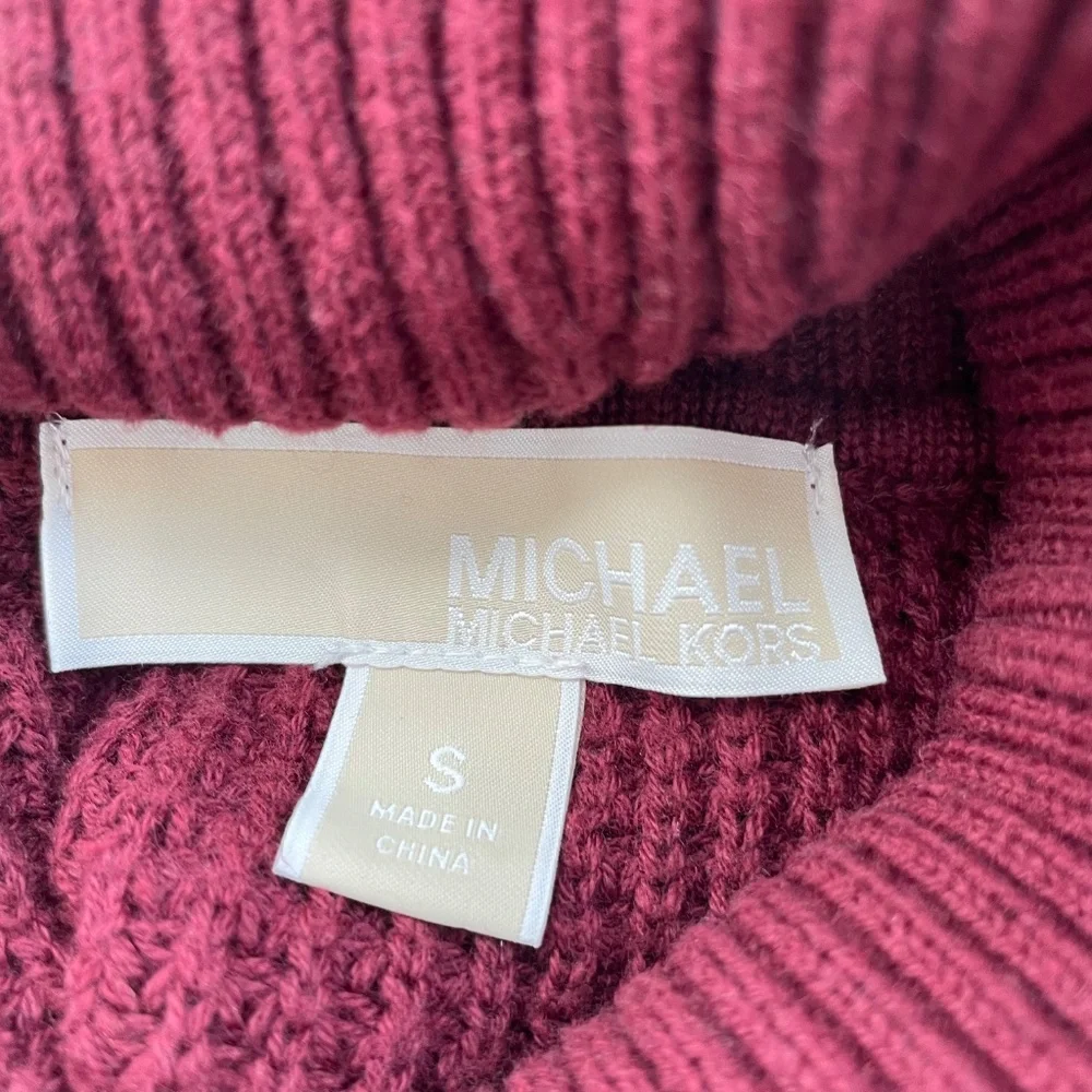 MICHAEL MICHAEL KORS Women’s Small Merlot Waffle Weave Knit Turtleneck Sweater
